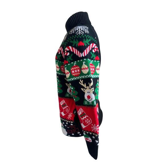 HOLIDAY Sweater Womens Sz Small Black Turtleneck Novelty Reindeer Ornament - Picture 4 of 6